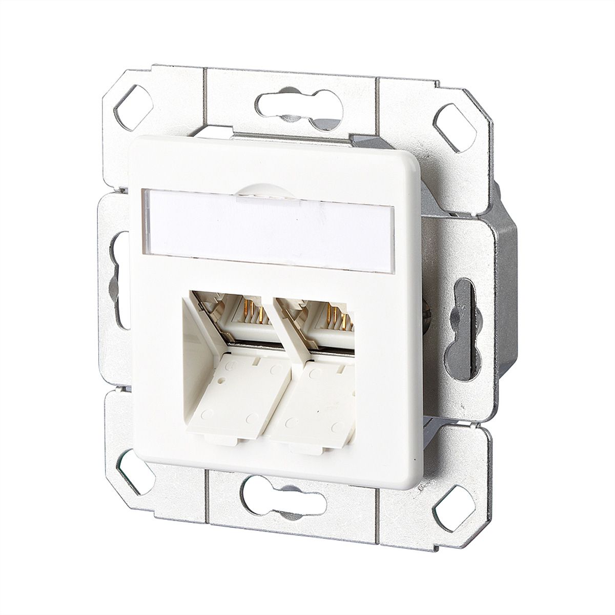 METZ CONNECT E-DAT C6 2 port flush mounted trunking installation, pure white