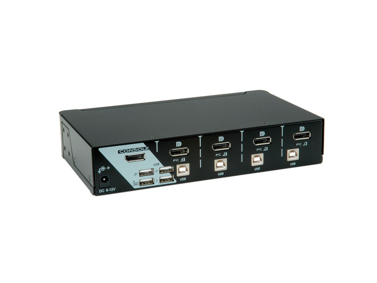 ROLINE KVM Switch, 1 User - 4 PCs, DisplayPort, with USB Hub