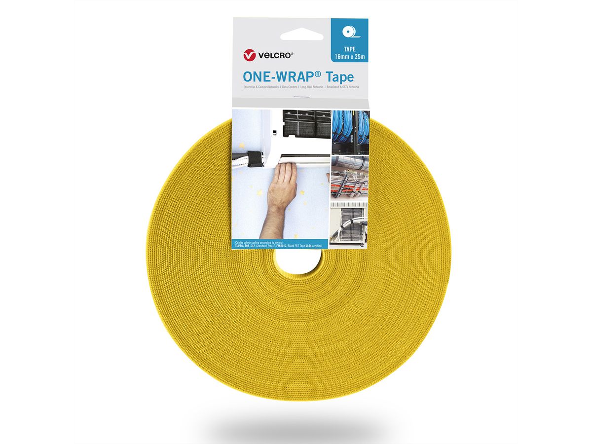 VELCRO® One Wrap® Tape 16 mm breed, geel, 25 m