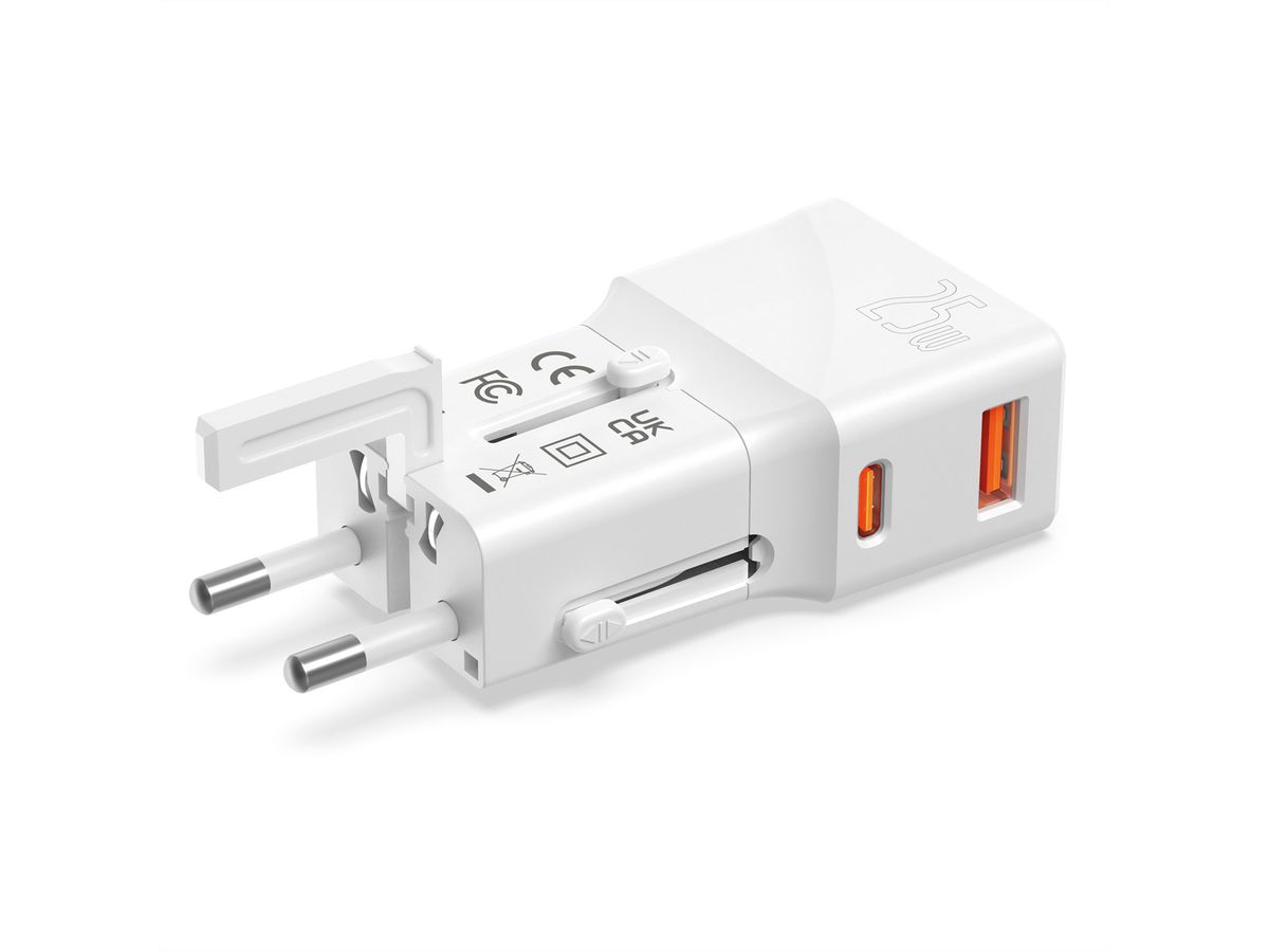 VALUE POCKET Travel Charger, EU/UK/US, 2x Ports (A+C), 25W