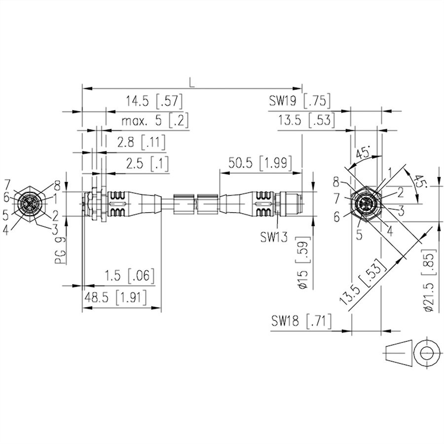 METZ CONNECT Verbindungsleitung M12 BU-M12 ST, 8-pol X-kodiert, gerade-gerade, 1 m
