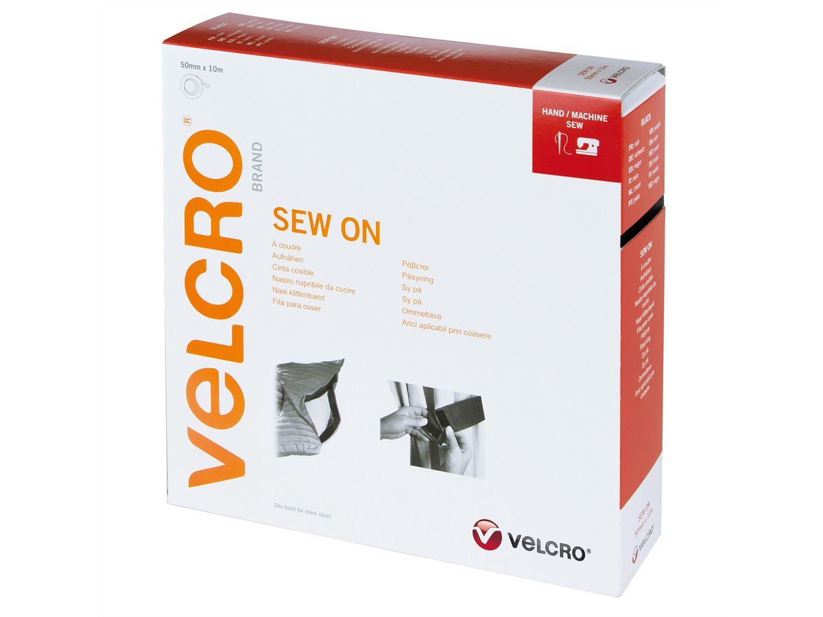 VELCRO® klittenband om vast te naaien, Haak & lus 50mm x 10m zwart