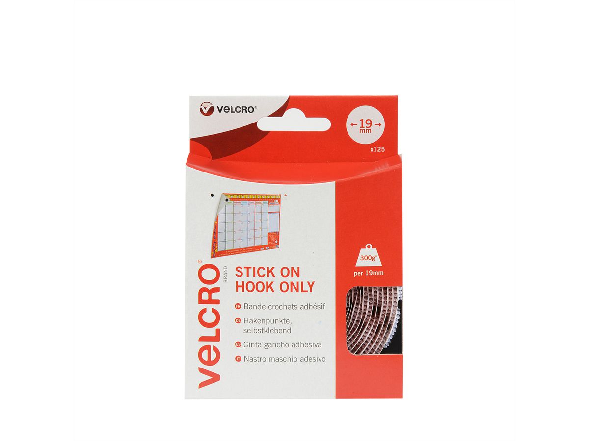 VELCRO® Zelfklevende klittenbandstippen alleen haken 19mm x 125 Wit