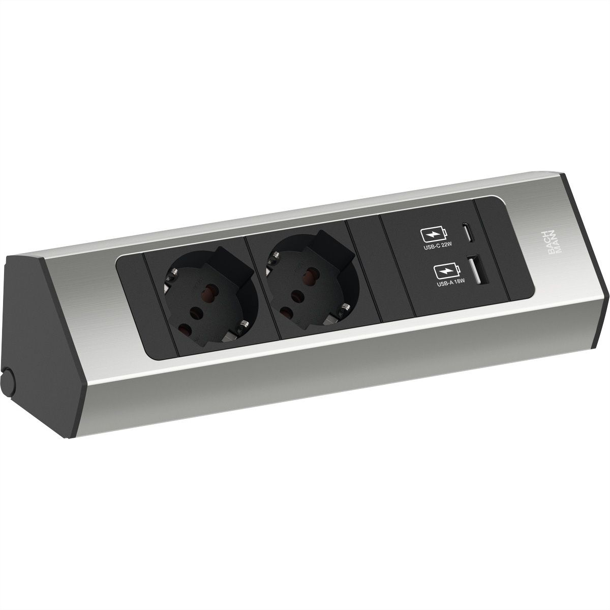 BACHMANN CASIA2 2xP40 1xUSB A/C 22W, 2,0m AEH, Edelstahl-Optik, Italia