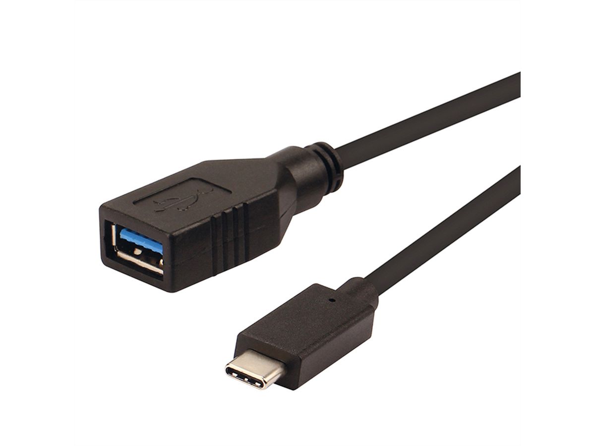 ROLINE USB 3.2 Gen 1 Type C kabel, C-A, M/F, OTG, zwart, zwart, 0,15 m