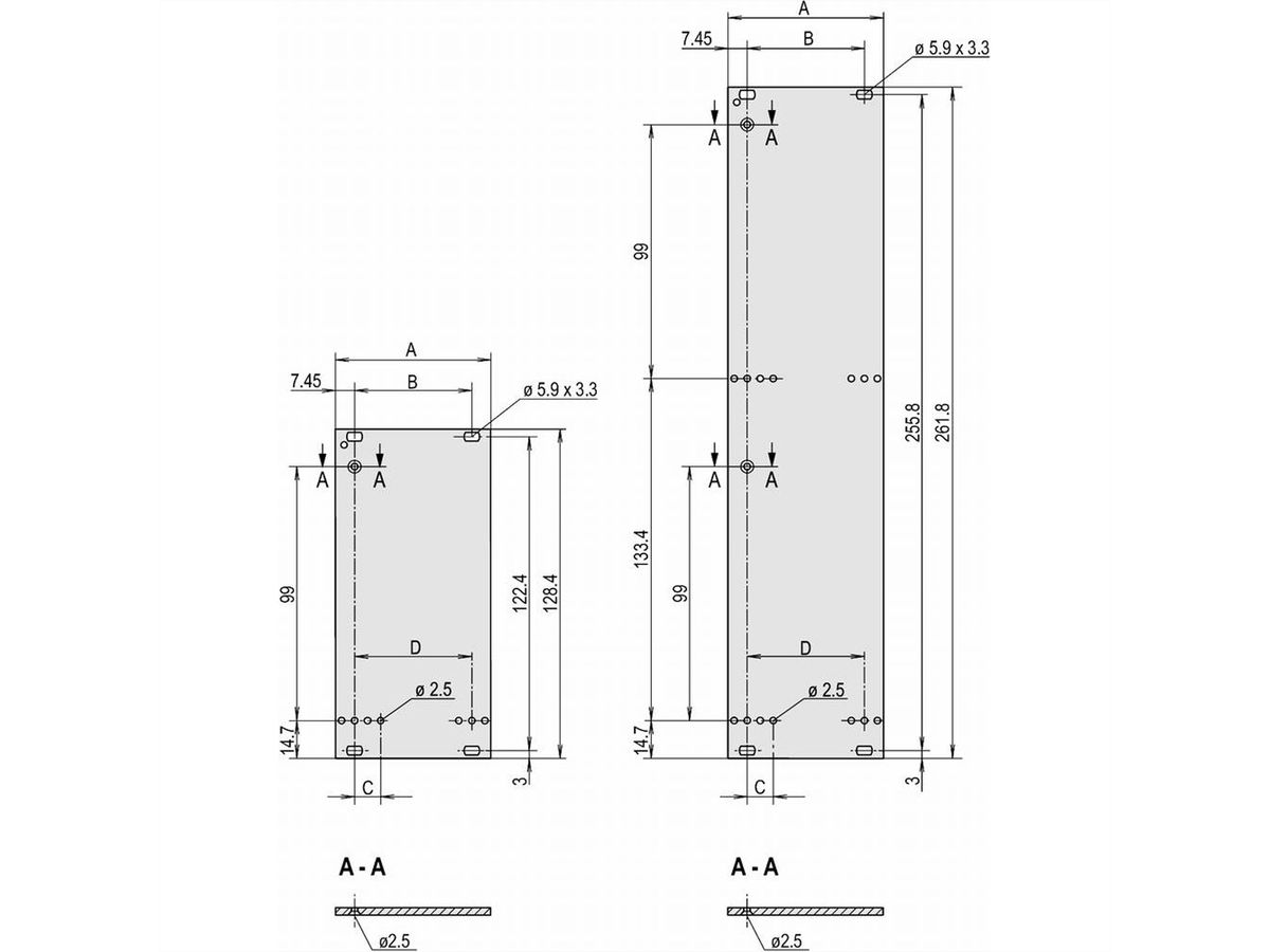 SCHROFF Insteekmodule Frontplaat, niet afgeschermd, voor statische trapeziumvormige handgreep, 3 HE, 10 HE, 2,5 mm, Al, geanodiseerd vooraan, geleidend achteraan