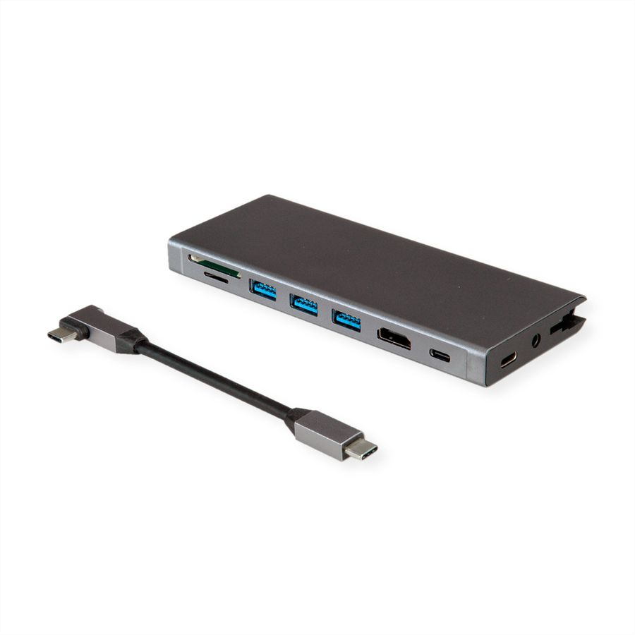 VALUE USB Type C Docking Station, HDMI 4K60 , 4x US3.2Gen1 (1x C + 3x A), 1x PD, 1x SD/TF, 1x RJ45, 1x 3.5mm