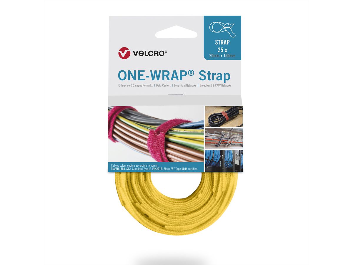 VELCRO® One Wrap® Bindband 20 mm x 230 mm, 25 stuks, geel