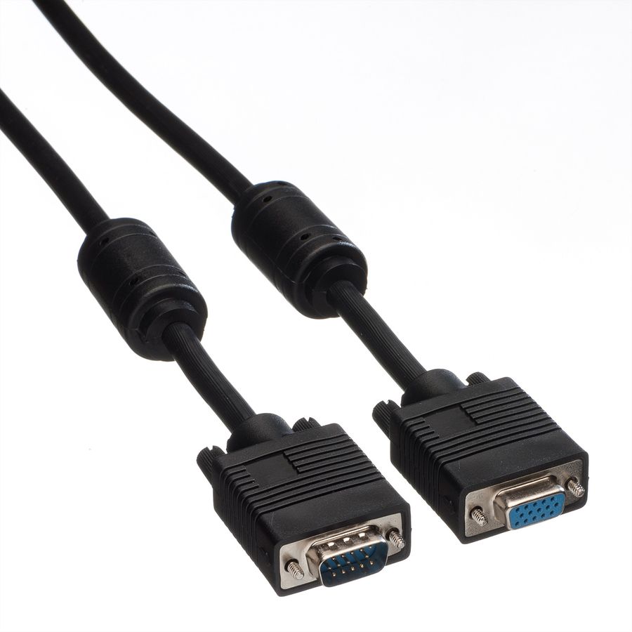 ROLINE SVGA Cable + Ferrite, HD15, M/F, 2 m