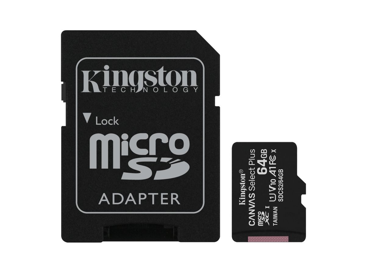 Kingston Technology 64GB micSDXC Canvas Select Plus 100R A1 C10 dubbel pakket + enkele ADP