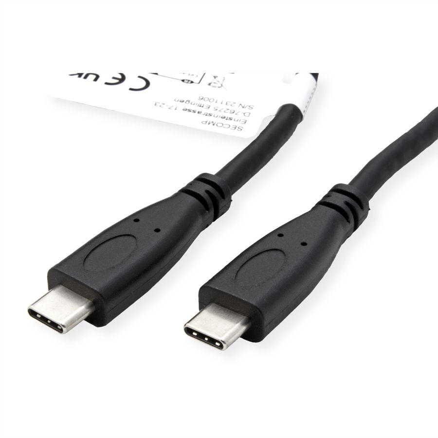 ROLINE USB 3.2 Gen 2 kabel, met PD, C-C, M/M, 4K UHD-1, 10Gbit/s, Emark, 100W, zwart, 0,5 m