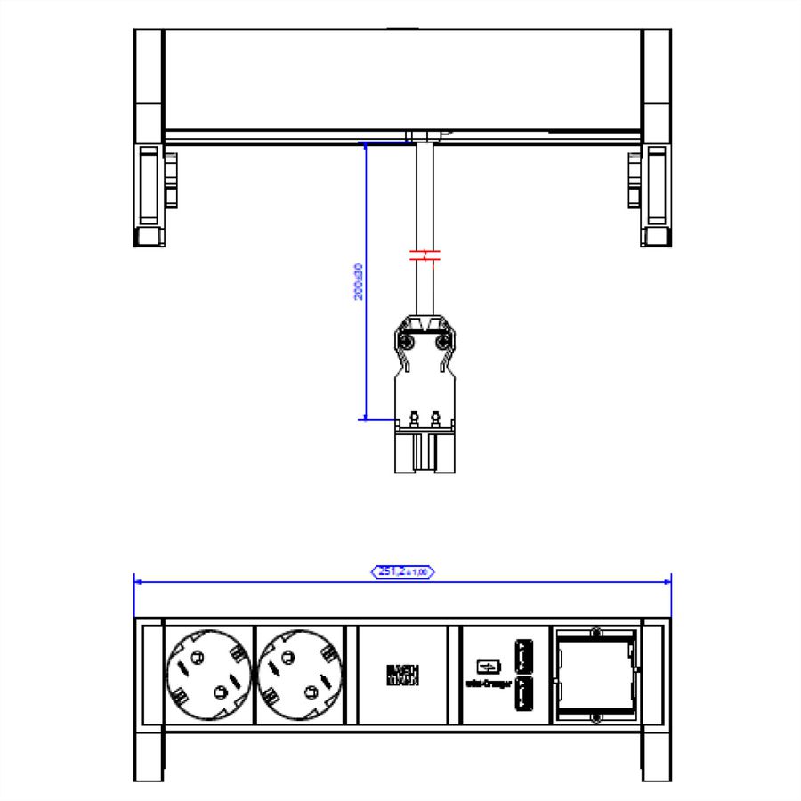 BACHMANN DESK2 2x earthing contact 1x USB charger 1x ABD, GST18 Inox
