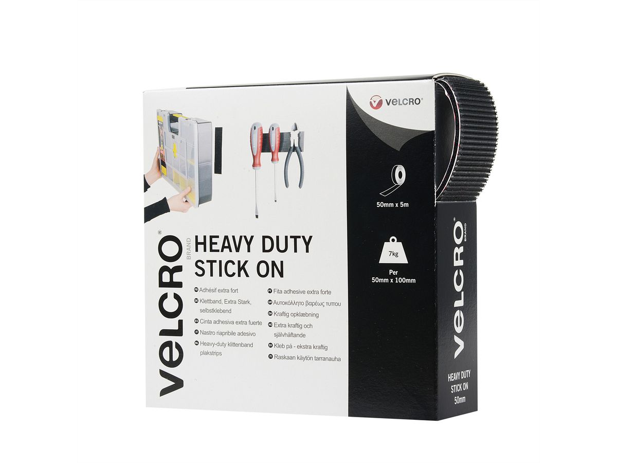 VELCRO® extra sterke zelfklevende klittenband met haak en lus 50 mm x 5m zwart