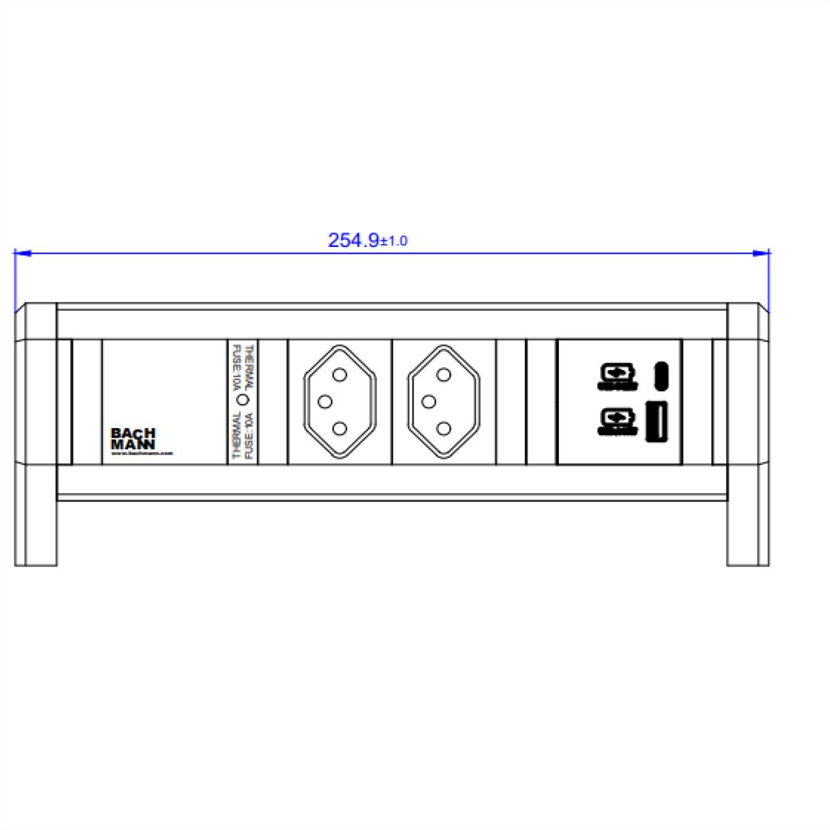 BACHMANN DESK 2xCH 0°, 1xUSB A/C 22W GST18 Switzerland