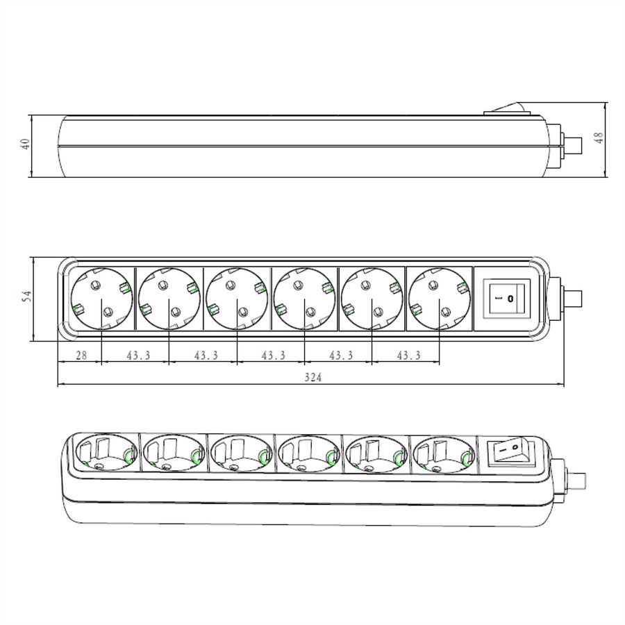 BACHMANN SELLY socket strip 6x earthing contact, switch, white, 1.5 m