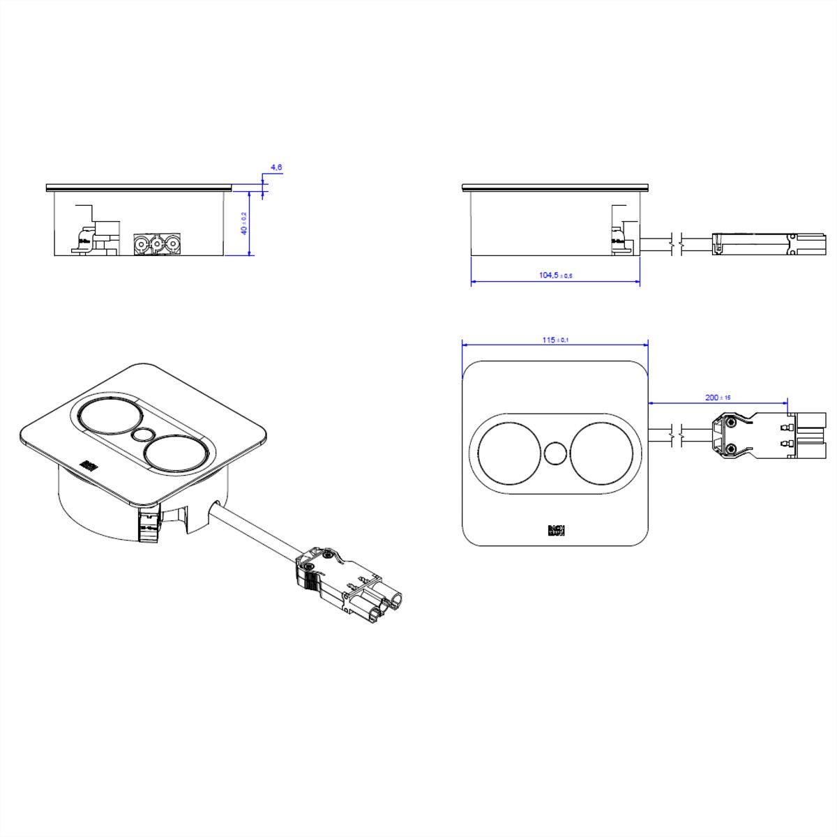 BACHMANN TWIST 2 1xUTE 1xUSB A/C 22W 0.2m GST18 silver square