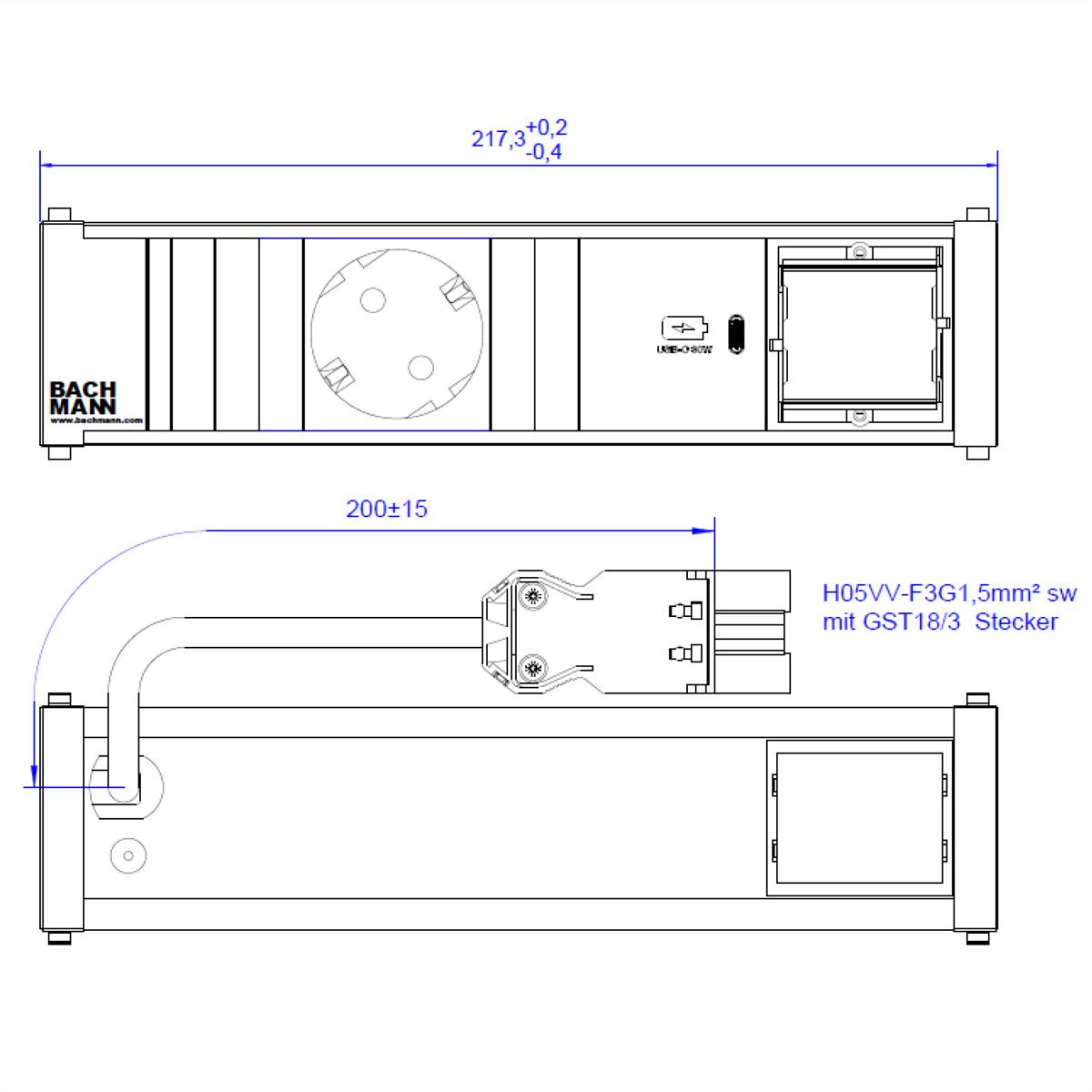 BACHMANN CONI 1xCEE7/3 1xUSB C 30W, earthing contact GST18 plug