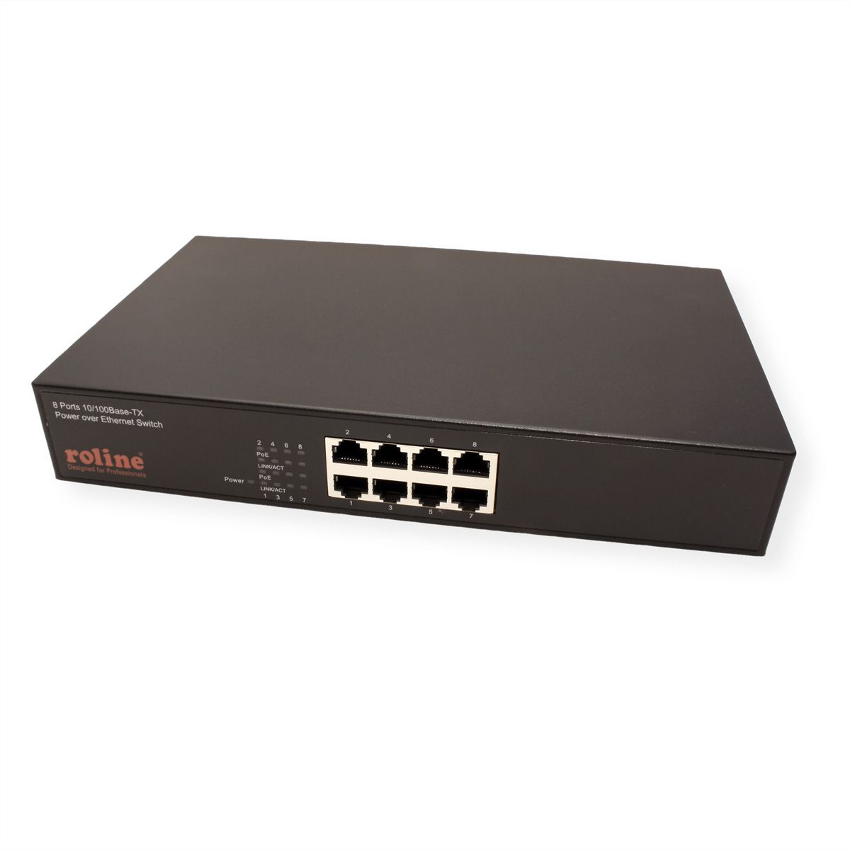 ROLINE PoE Fast Ethernet Switch, 8-Poorts, (8x PoE), 19" Inbouw