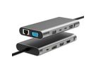 VALUE Dockingstation Type C, 1x HDMI 4K60, 1x HDMI 4K30, 1x DP 4K60, 1x VGA 1080P, 1x Gigabit Ethernet, 2x USB 3.2 Gen1 (C), 1x USB 3.2 Gen1 (A), 1x USB 2.0 (A), 1x Type C PD (Power Delivery)