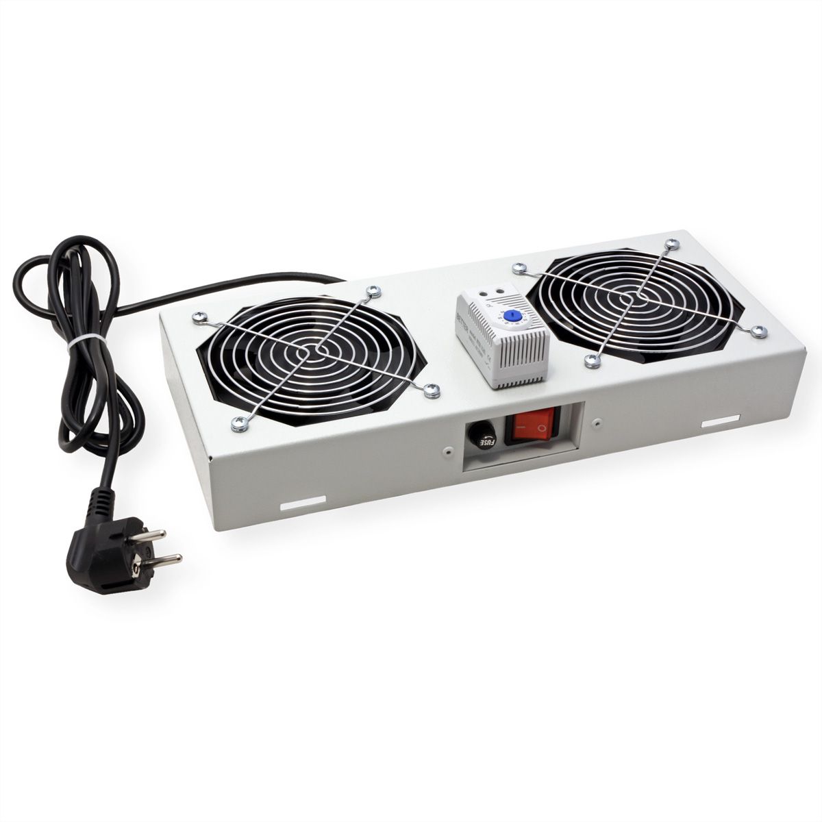 ROLINE Fan unit 2 fans, thermostat, for 19-inch wall housing grey