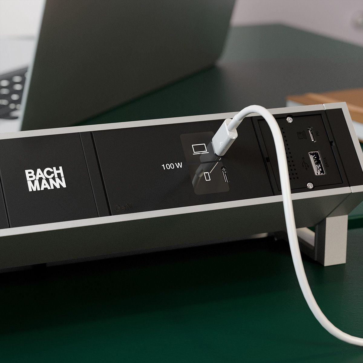 BACHMANN DESK2 2xCH 90° 1xUSB C/C 100W, 1xCM L=0.2m INOX