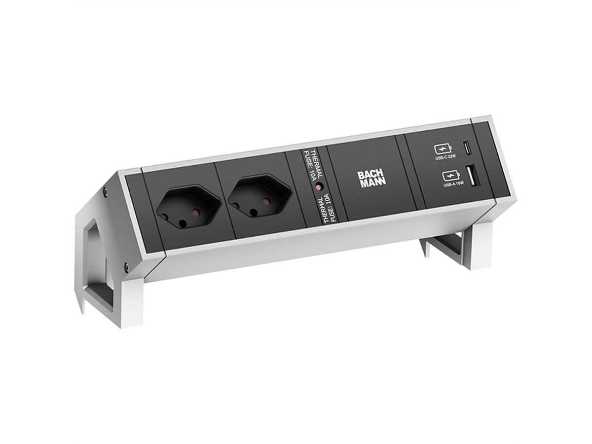 BACHMANN DESK2 2xCH 1xUSB A/C 22W, 0.2m GST18 INOX Switzerland