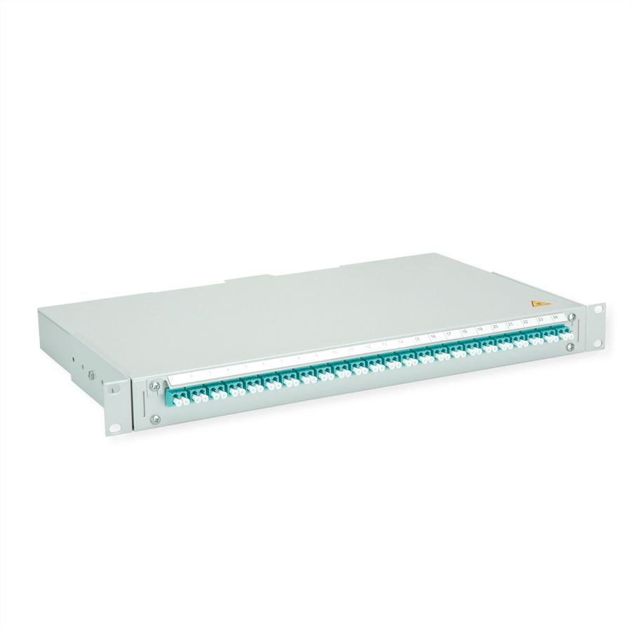 TELEGÄRTNER BASIS V LWL-Panel mit Kupplungen & Pigtails, 24x LC Duplex, türkis, OM3