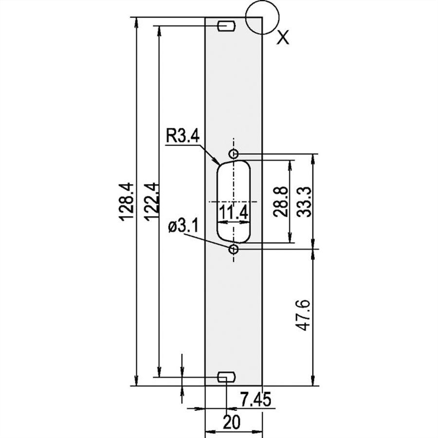 SCHROFF Voorpaneel, plat, niet afgeschermd, D-Sub uitsparing, 3 HE, 4 HE, 1 x 15 pen, 2,5 mm, Al, geanodiseerd vooraan, geleidend achteraan