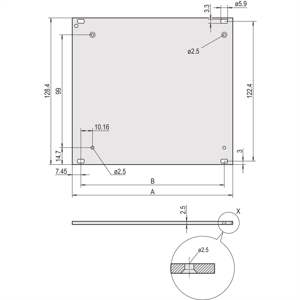 SCHROFF HF-frame type insteekmodule Frontplaat, 3 HE, 28 HE, 2,5 mm, Al, voor geanodiseerd, achter geleidend