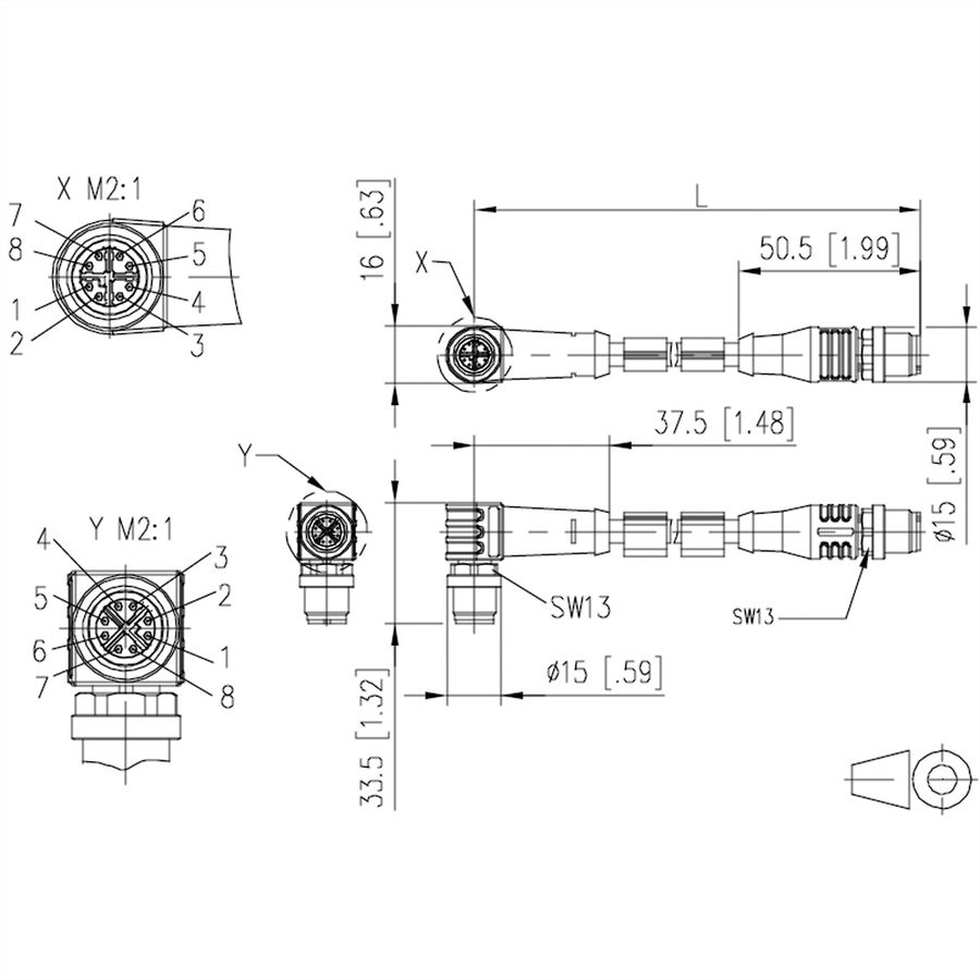 METZ CONNECT Verbindungsleitung M12 ST-M12 ST, 8-pol X-kodiert, gewinkelt-gerade, 1 m