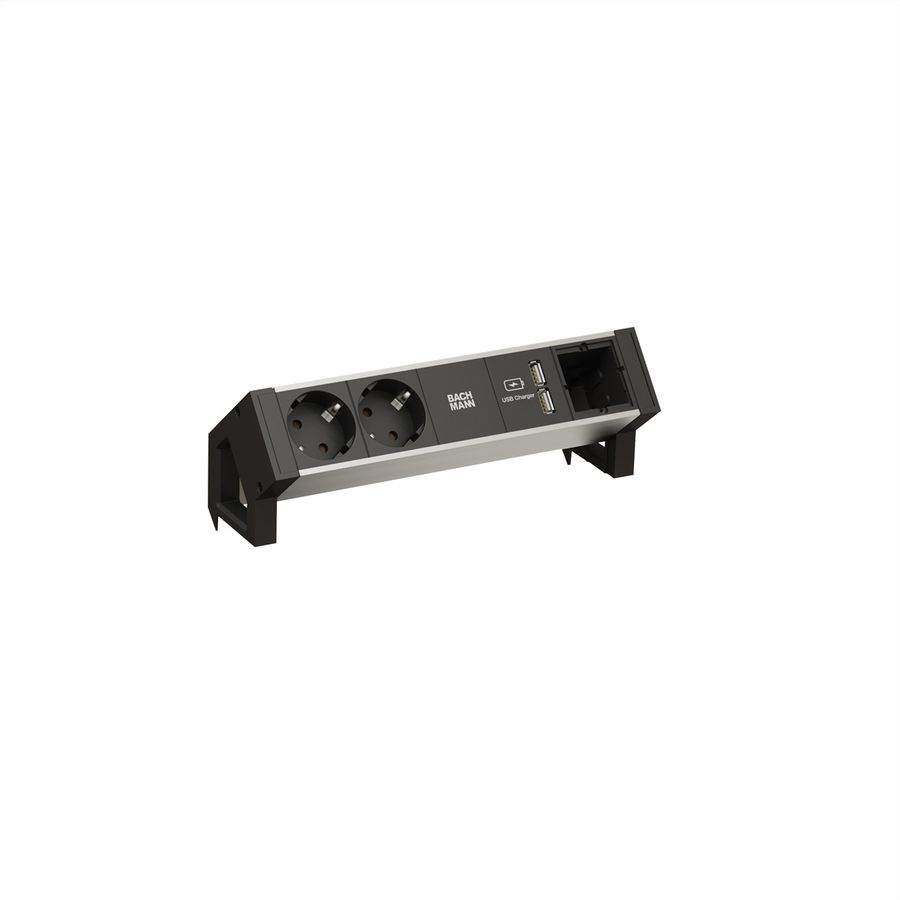 BACHMANN DESK2 ALU BLACK 2x earthing contact 1x USB charger 1x ABD GST18