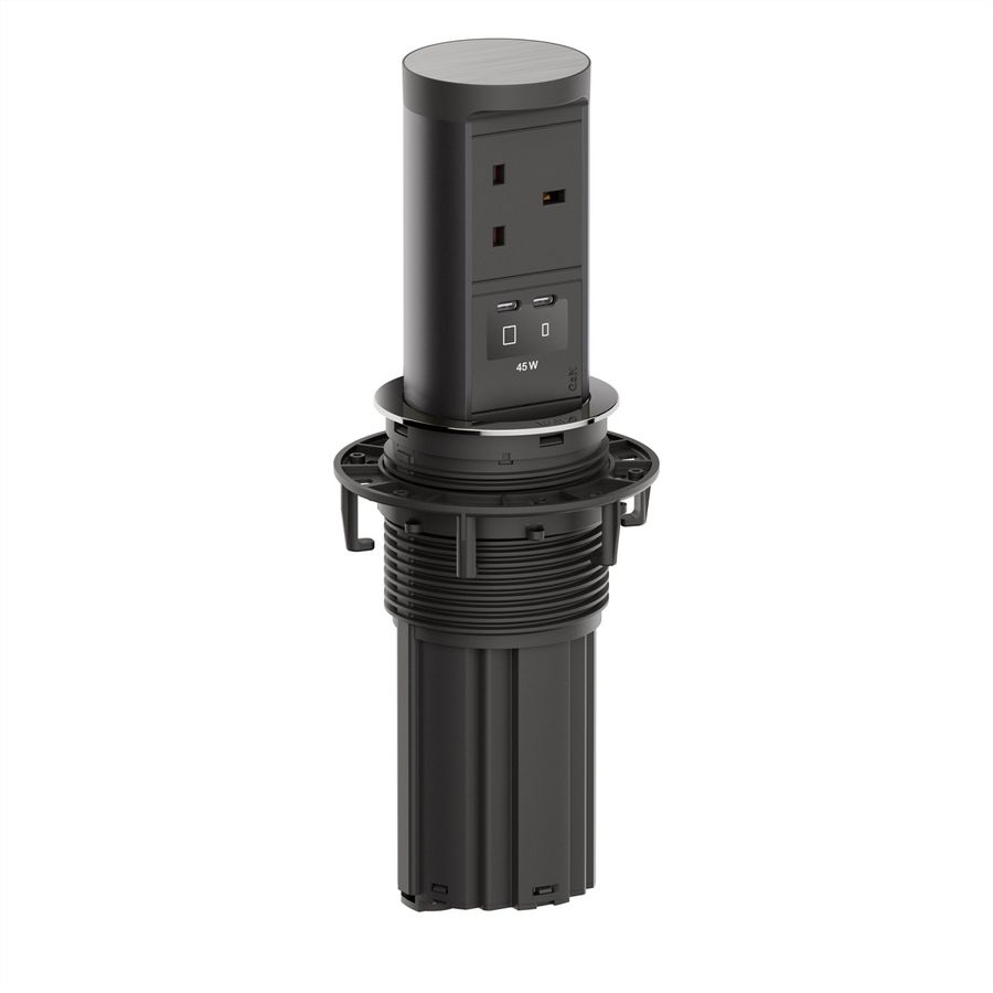 BACHMANN ELEVATOR2 1xUK 1xUSB, 1xUSB C/C 45W Stainless Steel Look L=2m UK13A