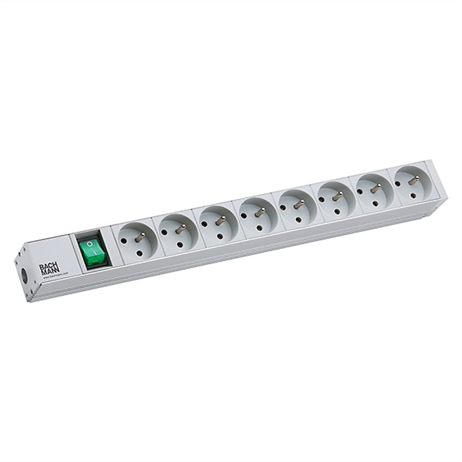 BACHMANN 19" stekkerdoos 1U 8xUTE 1xswitch, zilver