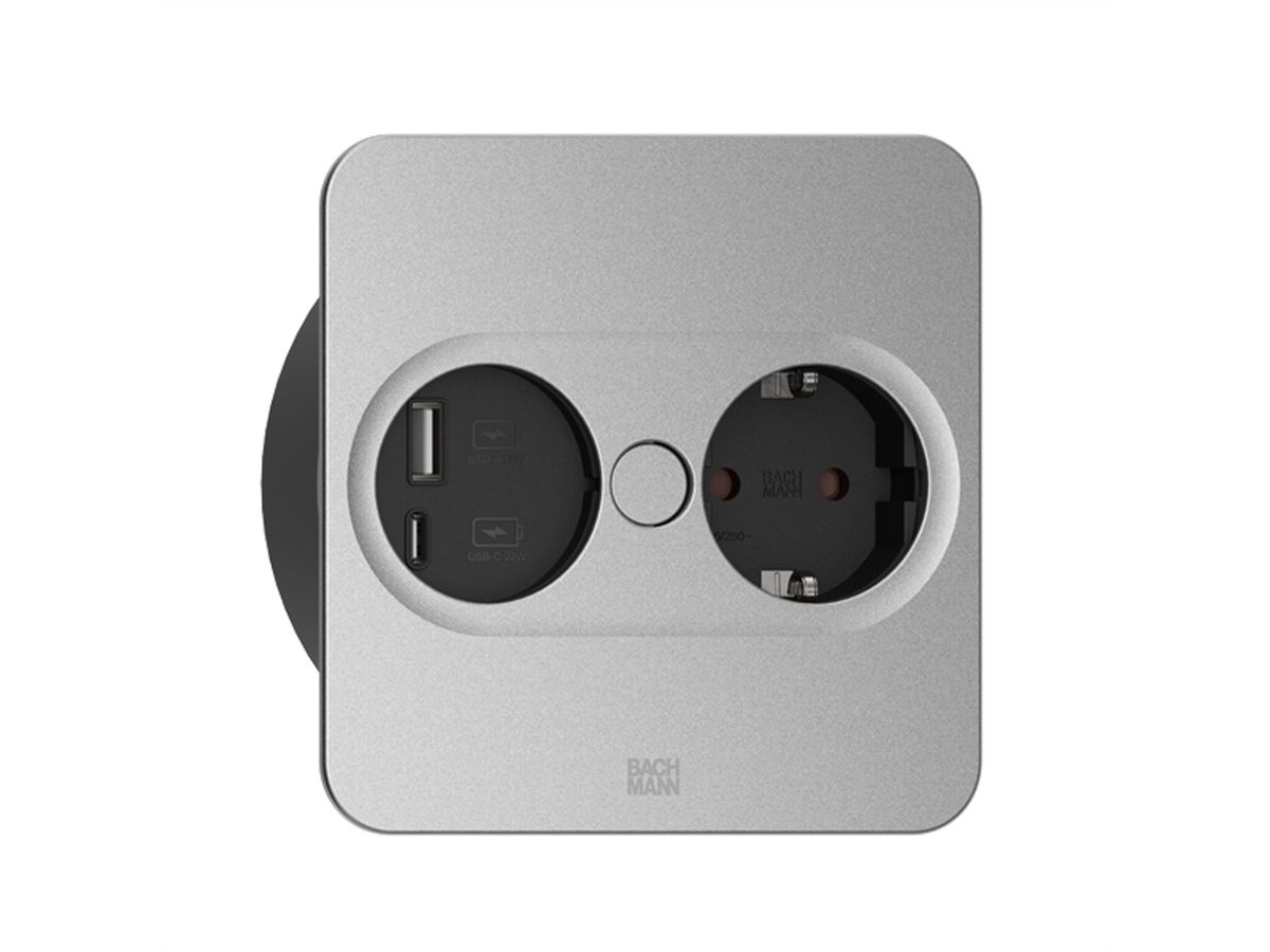 BACHMANN TWIST 2 1xCEE7/3 1xUSB A/C 22W 0.2m GST18 silver square