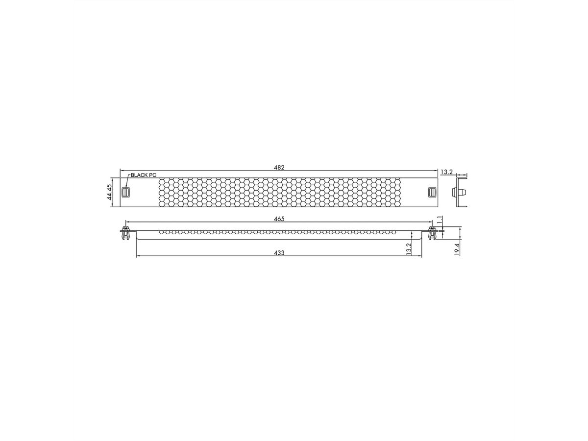 VALUE 19" Perforated Ventilation Mesh Panel, Snap-in, 1U, Metal, black