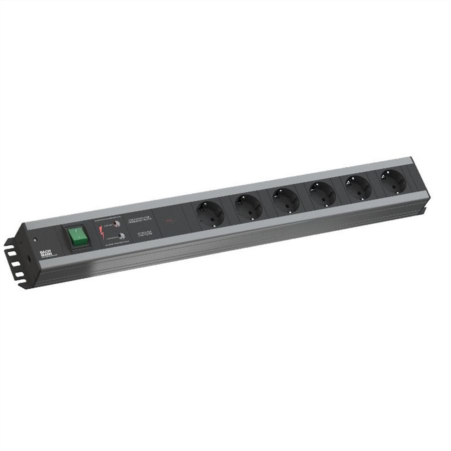 BACHMANN craftsman's strip 6x earthing contact, full device protection, switch, 2 m
