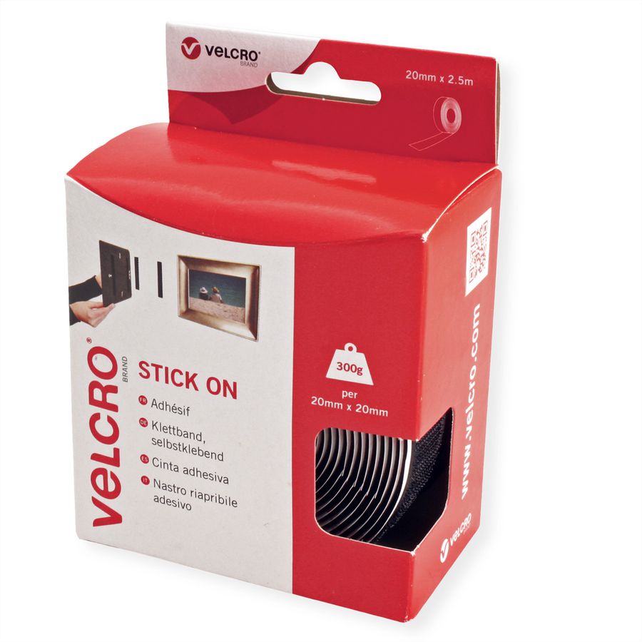 VELCRO® zelfklevend klittenband 20 mm x 2,5 m zwart
