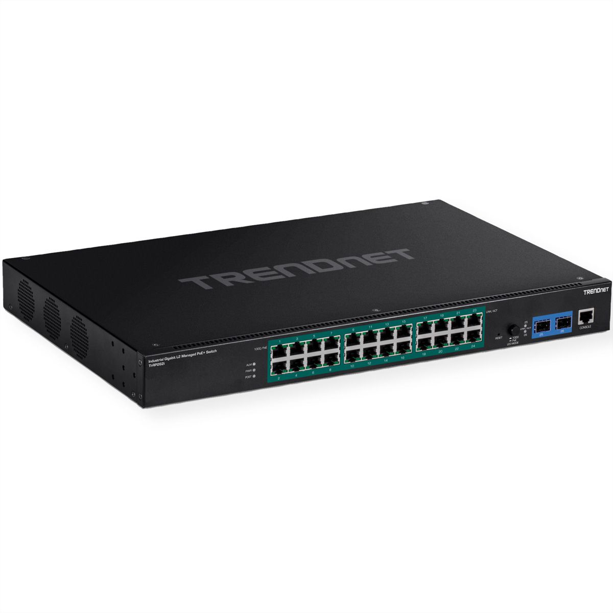 TRENDnet TI-RP262i 26-poorts industriële rackmount PoE+ switch Gigabit L2 beheerd