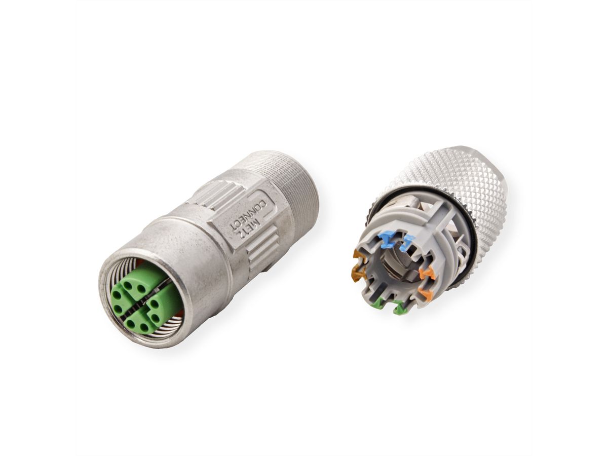 METZ CONNECT M12-female IP67 recht afgeschermd, X-gecodeerd, Cat. 6A