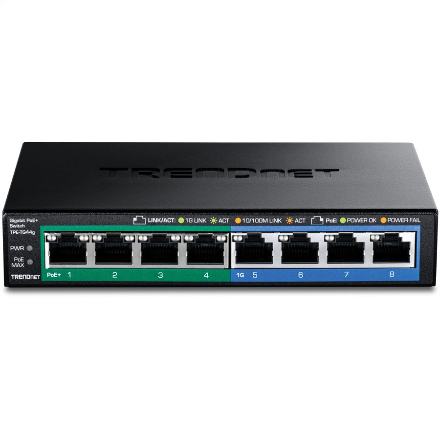 TRENDnet TPE-TG44g 8-poorts PoE-switch GREENnet Gigabit, 4 PoE, 4 Non-PoE