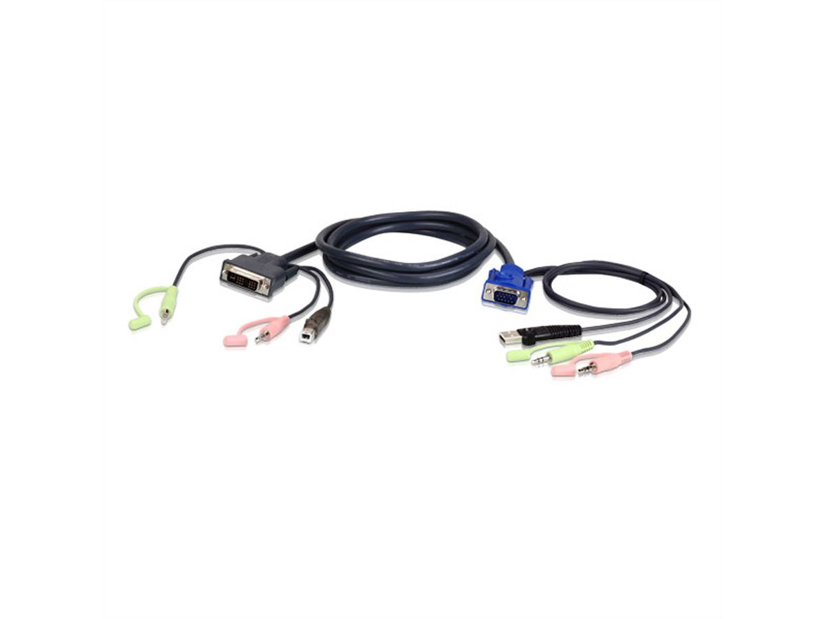 ATEN 2L-7DX3U KVM Kabel VGA naar DVI 3m , zwart, 3 m