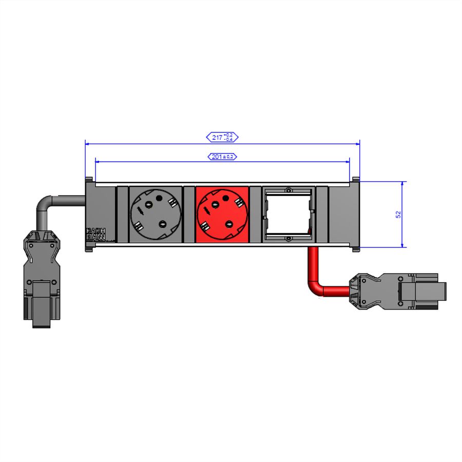 BACHMANN CONI 1xCEE7/3 1xCEE7/3 red, earthing contact 1x black + 1x red