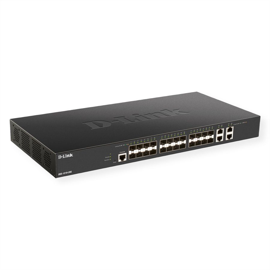 D-Link DXS-1210-28S Smart Managed Switch 24x 10G SFP+ + 4 x 10G Base-T-poorten
