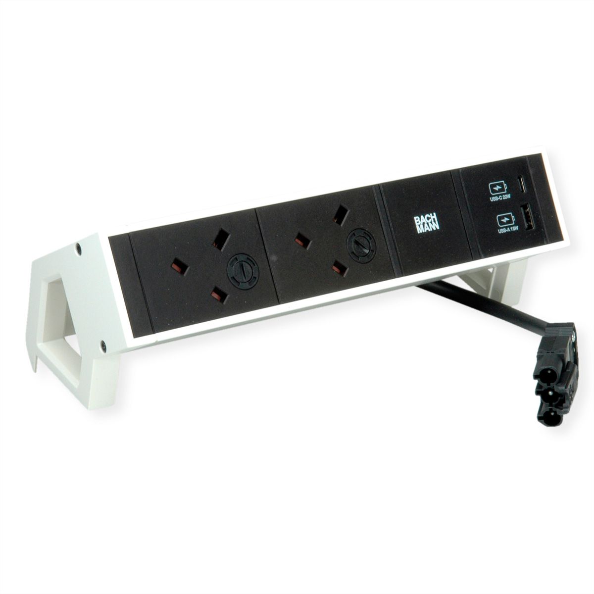 BACHMANN DESK2 2xUK 1xUSB A/C 22W, 0,2m GST18 RAL9010, Verenigd Koninkrijk