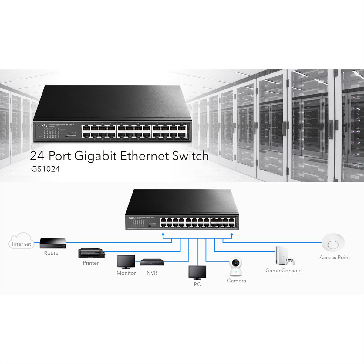 CUDY GS1024 24-poorts Gigabit Metalen Switch