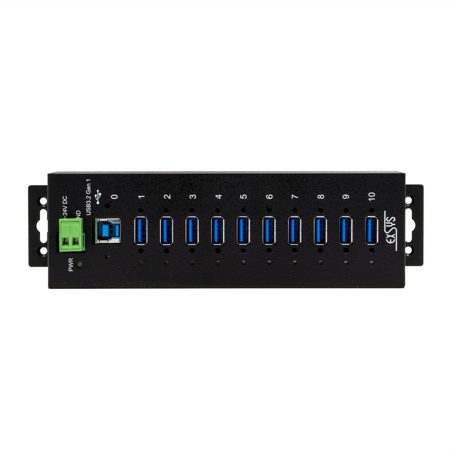 EXSYS EX-1510HMVS 10 Port USB 3.2 Gen1 Managed Metall HUB mit 15KV ESD Überspannungs-Schutz Din-Rail