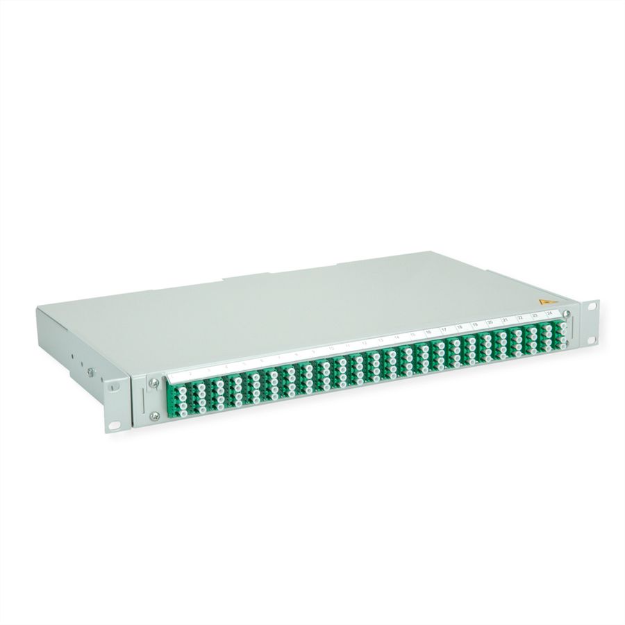 TELEGÄRTNER BASIS V LWL-Panel mit Kupplungen & Pigtails, 24x LC Quad, grün, OS2 APC