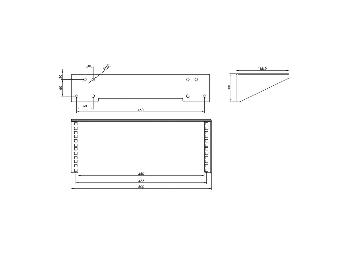 19" wand-/ondersteuningsbeugel, 4 HE, zwart