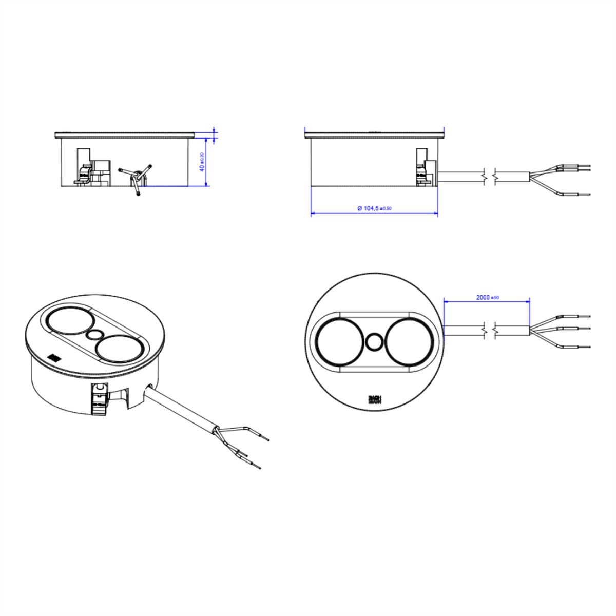 BACHMANN TWIST 2 1xCEE7/3 1xUSB A/C 22W 2.0m AEH RAL9010 30GE round