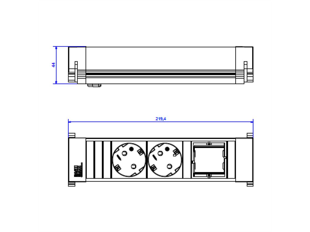 BACHMANN POWER FRAME 2xCEE7/3 1xCM, Plastic profile 0.2m GST18